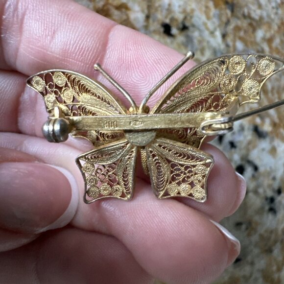 Vintage Butterfly Pin Wire Filigree Brooch Bohemian Delicate Gypsy‎ 2” Fairycore - Picture 7 of 9